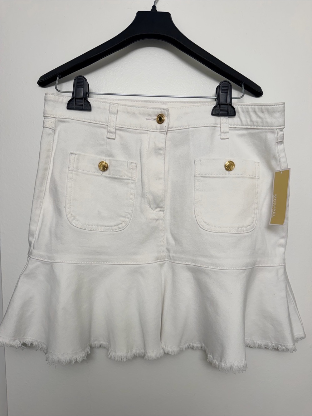 Michael Kors White Denim Flounce Hem Mini Skirt - Size 8 (NWT)